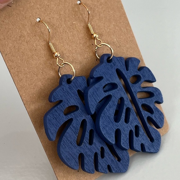 PALM EARRINGS | Wood | Blue | NWT - Picture 1 of 5